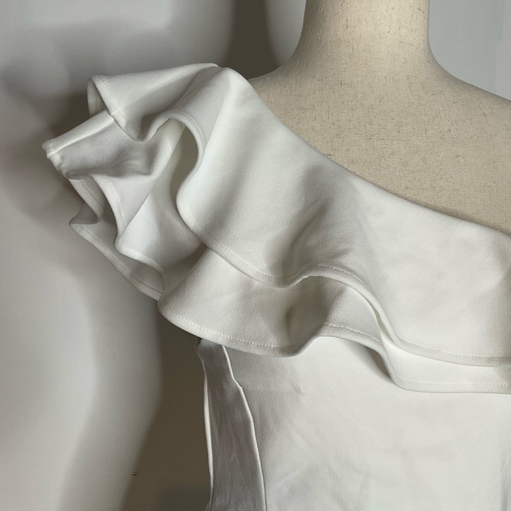 One-Shoulder White Ruffle Mini Dress - Picture 4 of 13
